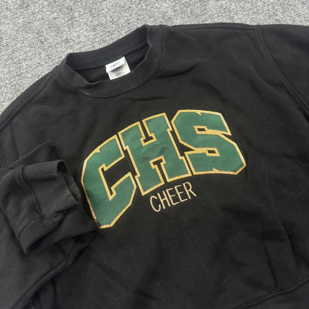 Varsity Spirit Sweatshirt Large Black CHS Cheer Glitter Cropped Pullover Women's